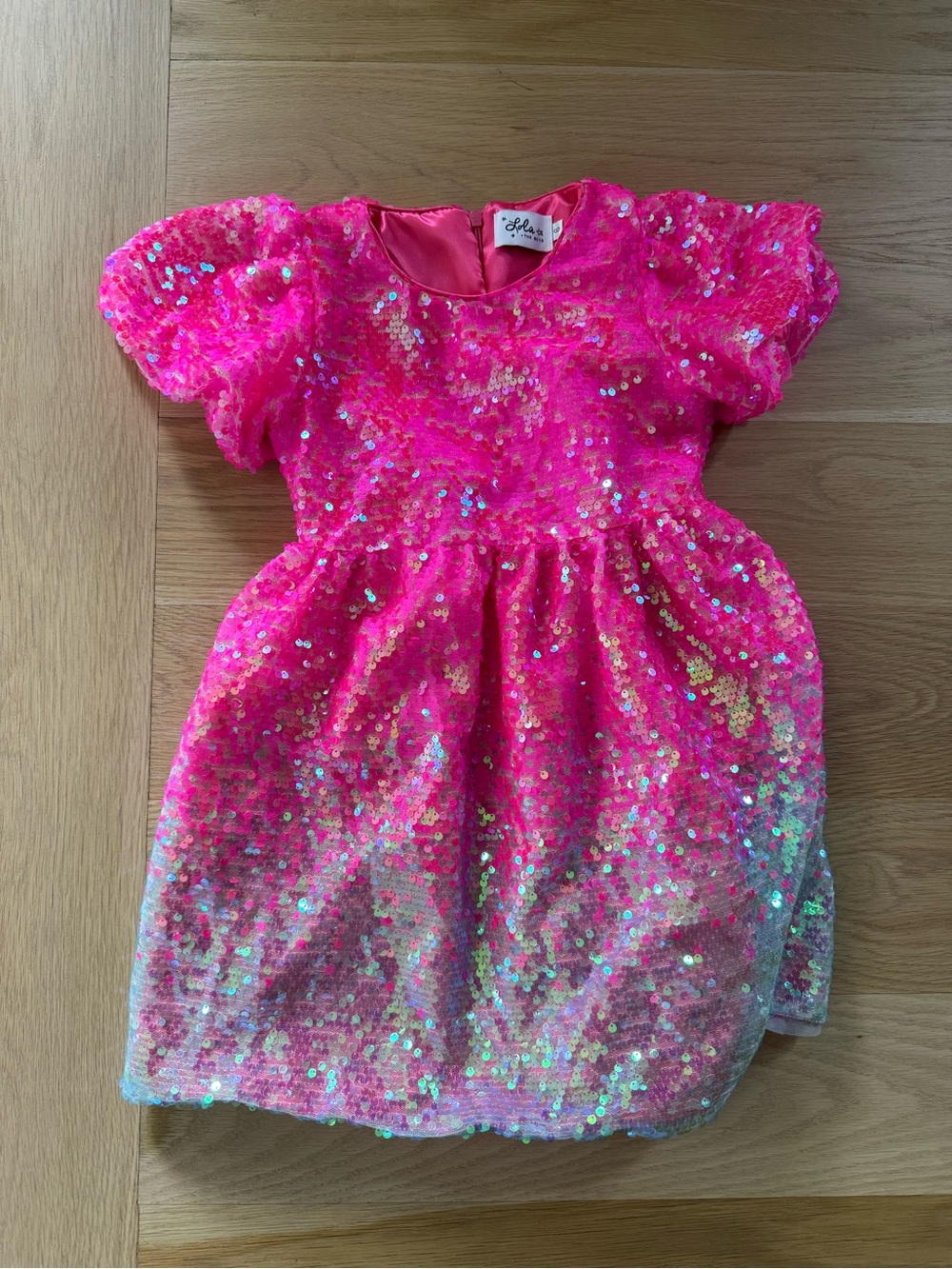 Bubble Gum Short Puff Sleeve Shimmer Sequin Lola & the boys girls Dress- size 6